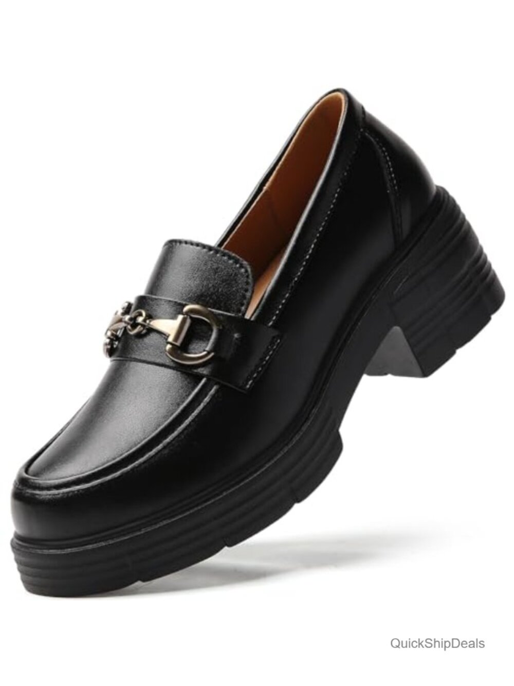 Womens Chunky Platform Lug Sole Slip On Penny Loafers Leather Shoes